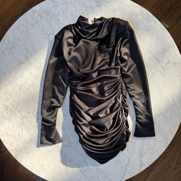 House of CB Giorgiana Mini Dress Rouched Satin Black - Picture 6 of 9